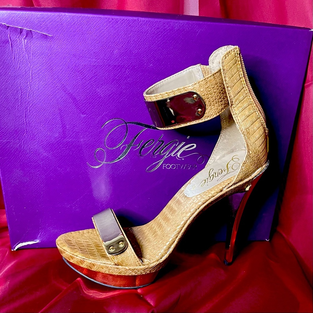 Fergie gold heel with tan 4 inches